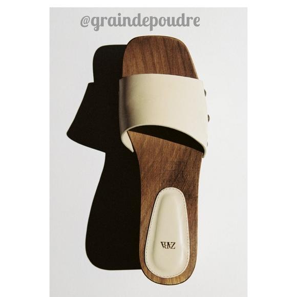 Rare! Zara Classic Cream Leather Wooden Clogs 41 10 - Picture 3 of 7